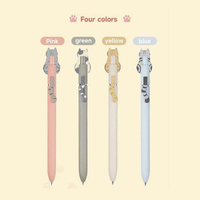 UIXJODO Cat Pens, 4 Pcs 0.5mm Cute Kawaii Pens Black Ink - Image 2