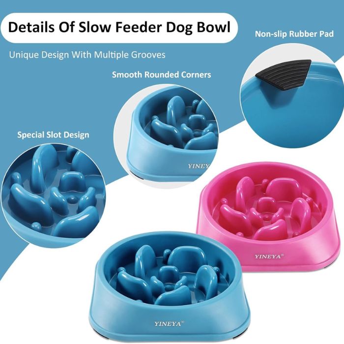 YINEYA 2PCS Slow Feeder Dog Bowls, Pink & Blue - Image 2